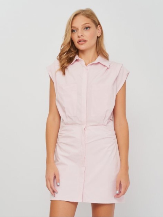 Zara Dresses & Skirts - ZARA POPLIN DRESS WITH GATHERED DETAIL PINK 100% COTTON SIZE small